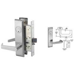 Mortise Lever Lock, Carmel, Escutcheon Trim, Reversible, Right Hand, GA Keyway, 3/4&quot; Latchbolt, Bright Chrome, For Entry