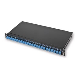 LANS 19&quot; Patch Panel, 1U, LC Duplex Shuttered Blue Adapters, 48-fibers Single-mode OS2, Includes Pigtails and Splice Trays, Black