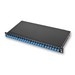 LANS 19" Patch Panel, 1U, LC Duplex Shuttered Blue Adapters, 48-fibers Single-mode OS2, Includes Pigtails and Splice Trays, Black