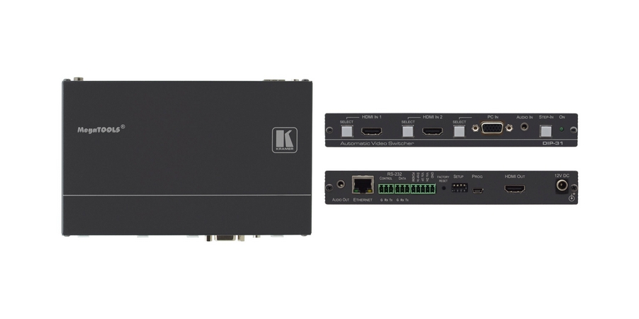 Automatic Video Switcher, HDMI, 2 Input, 1 Output, HDMI, 4K, WxHxD: 7. ...