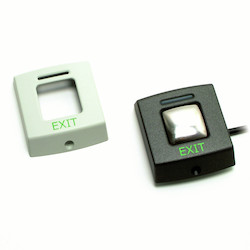 Exit Button, Marine, E50, 14 Volt DC, -20 to 55 Deg C, 50 MM Width x 14 MM Depth x 58 MM Height, 5 Meter Cable Length, Plastic, White/Black Clip-On Cover