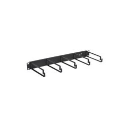 Cable Manager, Horizontal, Flat, 5-Ring, Rack Mount, 2RU, 19" Width x 6.5" Depth x 3.47" Height, 16 Gauge Steel, Powder Coated Black, With 6" Metal Ring