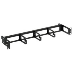 Cable Manager, Horizontal, Recessed Flat, 3-Ring, Rack Mount, 1RU, 19" Width x 4.8" Depth x 1.72" Height, 16 Gauge Steel, Powder Coated Black, With 3" Metal D-Ring