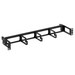 Cable Manager, Horizontal, Recessed Flat, 3-Ring, Rack Mount, 1RU, 19" Width x 4.8" Depth x 1.72" Height, 16 Gauge Steel, Powder Coated Black, With 3" Metal D-Ring