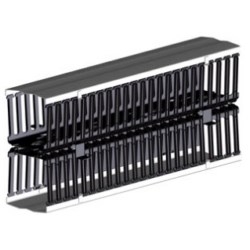Cable Management Duct, Front and Rear, Vertical, Rack Mount, 8&quot; Width x 8&quot; Depth Channel, 80&quot; Length x 8.5&quot; Width x 17.5&quot; Height, ABS Plastic Channel, With PVC Black Hinged Cover