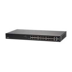 Network Switch, 24-Channel, RJ45 10Base-T/100Base-TX/1000Base-T Uplink (24x) PoE, RJ45/SFP 100Base-TX/1000Base-T (2x) Combination, 100 to 240V AC, 370W, Metal, Black