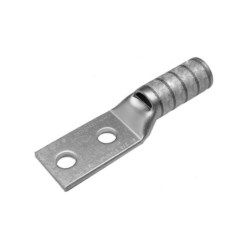 Copper Compression Lug, 2 Hole with Inspection Window, 750 Flex, 3/8" Stud, 1" Stud Hole Spacing, Long Barrel, Tin Plated