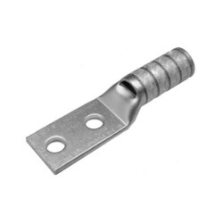 Copper Compression Lug, 2 Hole with Inspection Window, 3 Flex, 1/4&quot; Stud, 5/8&quot; Stud Hole Spacing, Long Barrel, Tin Plated