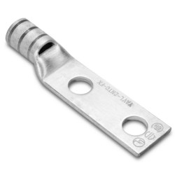 Cosse de compression en cuivre, 2 trou avec fenêtre d’inspection, souplesse 535,3, goujon de 1/2 po, 1 3/4 po d'espacement entre les orifices du goujon, douille courte, étamée