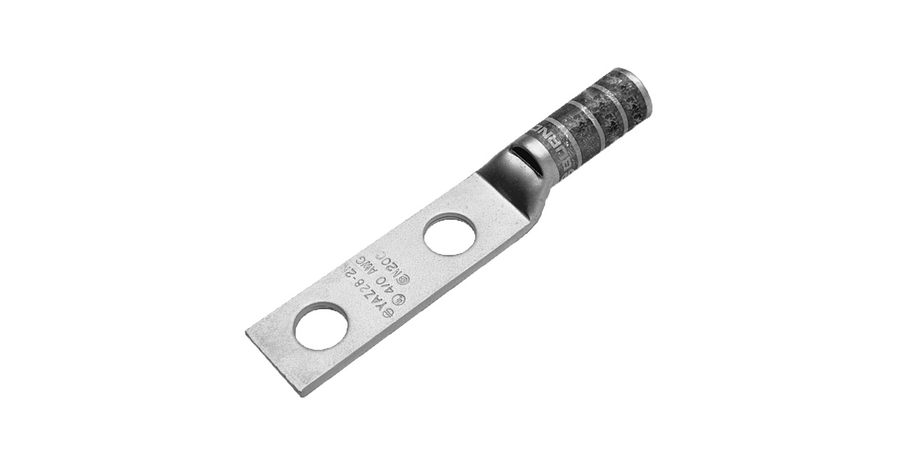 銅線19.77 Compression Terminal, Blue, Copper, 2 Hole, Long, Stud Size 3/8 in