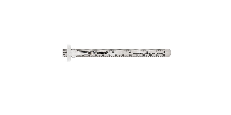 Pocket Ruler, 6-1/2 in. L, 1/32 Graduation, Stainless Steel