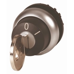 M22 Modular Two Position Key-operated Selector Switch, 22.5 mm, Maintained, Key Removable Left, Non-illuminated, Bezel: Silver, Button: Black, MS1, IP66, NEMA 4X, 13, Two-position, 100,000 Operations