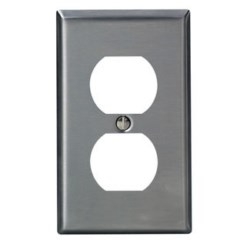 1-Gang Duplex Device Receptacle Wallplate, Standard Size, 302 Stainless Steel, Device Mount, Stainless Steel, Brushed Finish