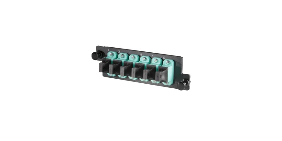 Fiber Adapter Panel, Multi-Mode Fiber, 6 Fiber, MPO Connector, Aqua