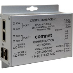 Ethernet Switch, Self-Managed, Gigabit, 2 SFP FX, 2TX, 4-Port, 24 Volt AC, 48 to 56 Volt DC, 126 Watt, 4.1" Width x 1.46" Depth x 3.7" Height, With 60 Watt of PoE+