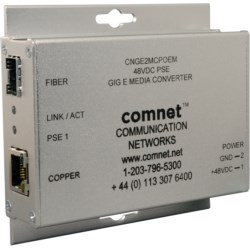 Ethernet Media Converter, 2-Port, 10/100/1000 Mbps Ethernet, 48 Volt DC, 1 Ampere, 4.1" Length x 3.7" Width x 1" Height, With High Power PoE