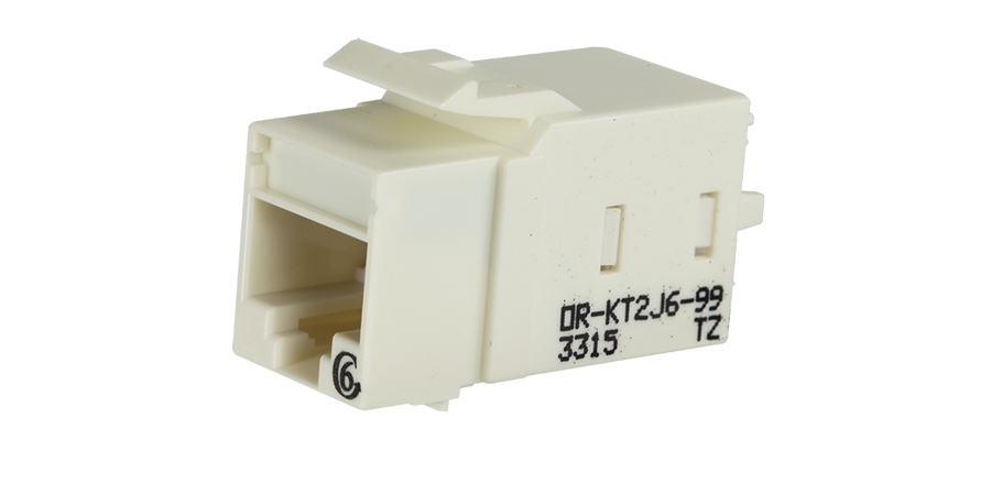 Jack Module, Cat 6, Lacing Cap, 1 Port, T568A; T568B, Keystone, Cloud White