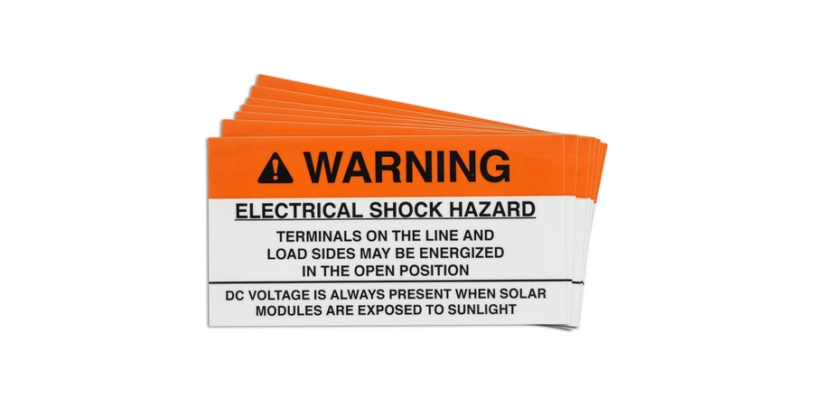 Pre-Printed SOLAR OPEN POS DC Warning Labels, 2