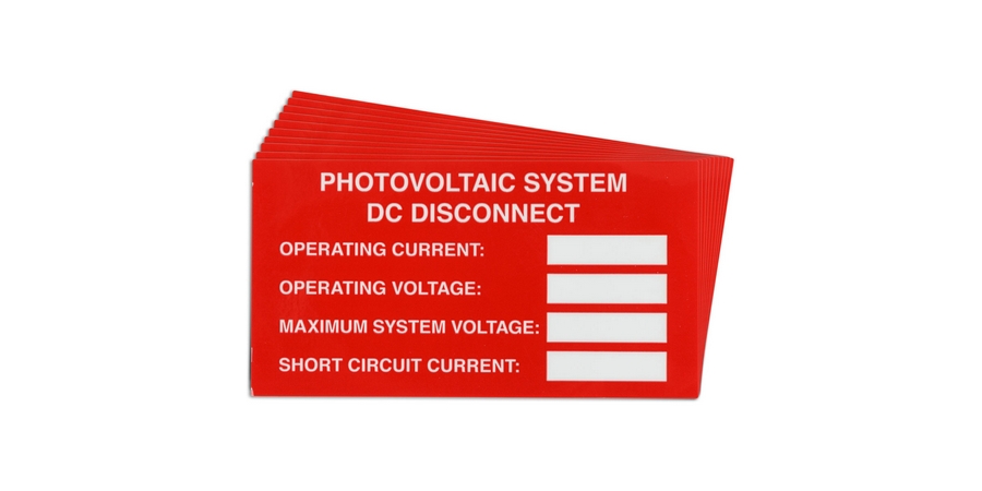 Pre-Printed SOLAR DC DISCON VAR Warning Labels, 2