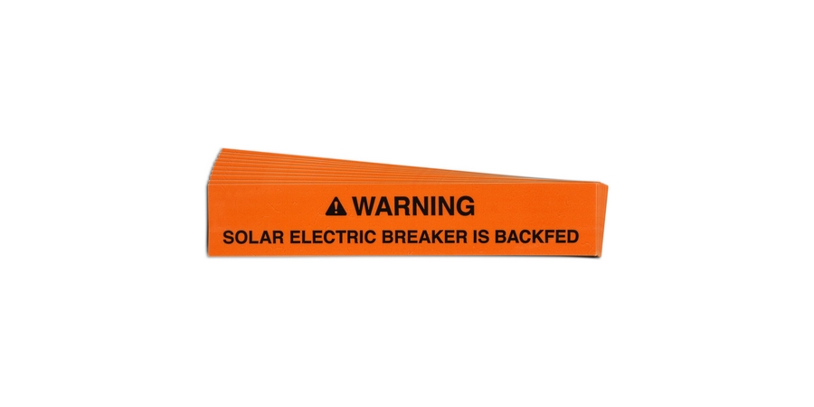 Pre-Printed SOLAR BREAKER BACKFED Warning Labels, 1