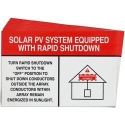 Pre-Printed Solar Wht/Red Rpd Shutdown Warning Labels, 4&quot;X6&quot; Vinyl, 25 Pack