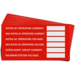 Pre-Printed Solar Operating Current Warning Labels, 2"X3.75" Vinyl, 25 Pack