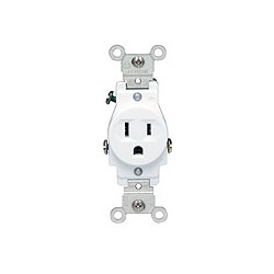 Single Receptacle Outlet, Commercial Specification Grade, Smooth Face, 15 Amp, 125 Volt, Side Wire, NEMA 5-15R, 2-Pole, 3-Wire, Grounding - White