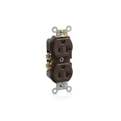 125 Volt Self Grounding Straight Blade Commercial Grade Brown Narrow Body Duplex Receptacle Leviton BR20 20 Amp 