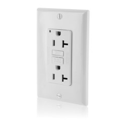 20 Amp, 125 Volt Receptacle/Outlet, 20 Amp Feed-through, Self-test SmartLock Pro Slim GFCI, Monochromatic, Back / Side Wired, Wallplate/Faceplate And Self Grounding Clip Included - White