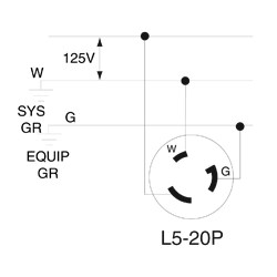 20 Amp, 125 Volt, NEMA L5-20P, 2P, 3W, Locking Plug, Industrial Grade, Grounding - Black/White