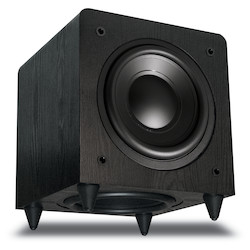 Audio System Subwoofer, 500 Watt Peak/250 Watt RMS, 103 dB, 50 to 150 Hertz, Class D Amplifier, 13-1/4" Width x 14" Depth x 15-1/8" Height, Black Wood Grain Vinyl