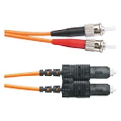 Hybrid Patch Cord, Two ST To SC Duplex Connectors, 2-Fibers Multimode OM2 50/125µm Duplex, Riser Rated, 3mm Jacketed Cable, Orange Jacket, 3 MT