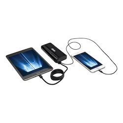 Portable Charger - 2x USB-A, 12,000mAh Power Bank, Lithium-Ion, Auto Sensing, Black