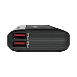 Portable Charger - 2x USB-A, 12,000mAh Power Bank, Lithium-Ion, Auto Sensing, Black