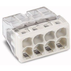 COMPACT PUSH WIRE Connector For Junction Boxes; 8-conductor Terminal Block; Transparent Housing; Light Gray Cover