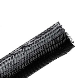 Braided Sleeving, Expandable, .75&quot; Dia, PET, Black, 75 ft/reel