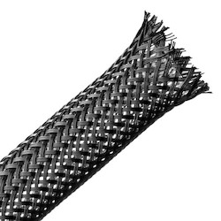 Braided Sleeving, Expandable, .5&quot; Dia, PA66 Monofilament, Black, 100 ft/reel