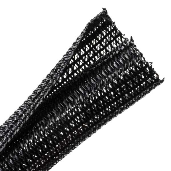 Braided Sleeving, Split Wrap, 0.75 Dia, PET, Black, 50 ftreel