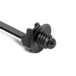 1-Piece Cable Tie/Fir Tree Mount with Disc, 0.24&quot; - 0.27&quot; Mounting Hole, PA66HS, Black, 1000/pkg