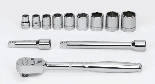 Socket and Drive Tool Set, Round Head, 3/8 in. Drive, Vanadium Steel ...