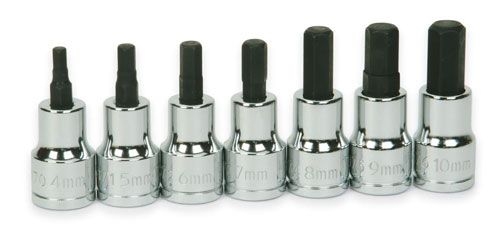 Hex Bit Socket Set, Round Head, 3/8 in. Drive, Clip Rail, 1-27/32 to 1 ...