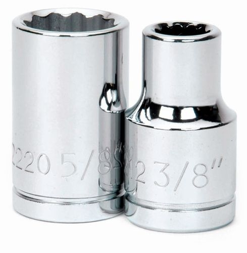 Socket, Round Head, 1/2 in. Drive, 1-3/4 in. OAL, High Polished Chrome ...