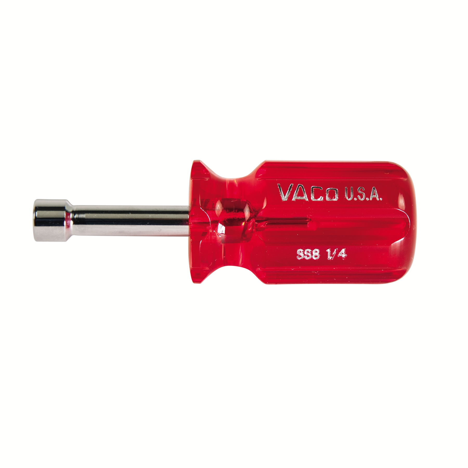 Nut Driver, 1/4 in., 3-3/4 in. L, Steel Shank, Red, Plastic