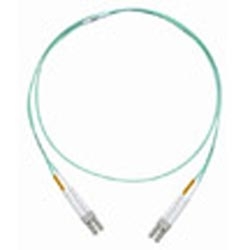 Fiber Patch Cord, 100 FT., 2-Fiber, LazrSPEED 550 (OM4) 50 µm Multimode Fiber, LC to LC, 1.6 mm Duplex, LSZH, Aqua Jacket