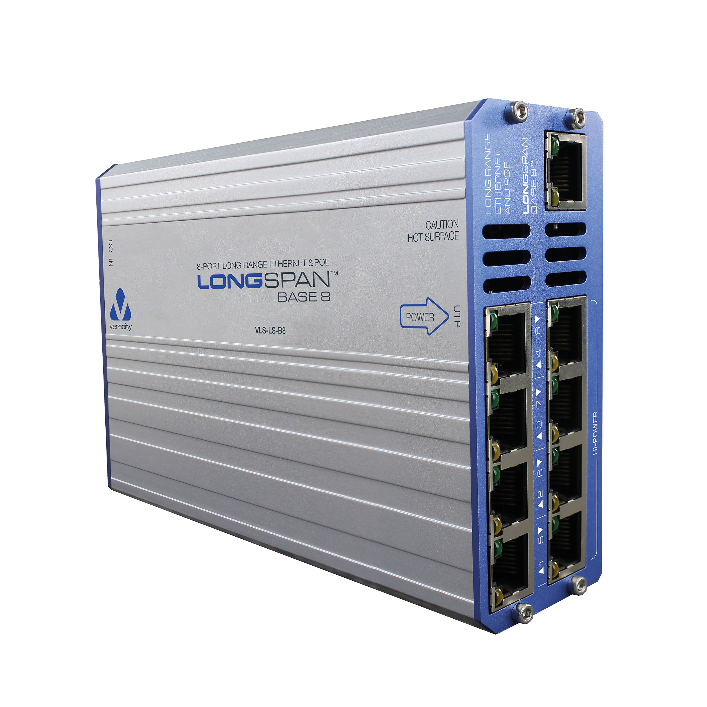 8-Channel Base Device, For Long Range Ethernet/High-Power PoE