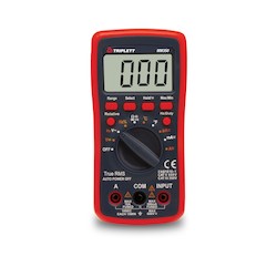 True RMS Auto Ranging Digital Multimeter measures AC/DC Voltage and Current, AC/DC uA Current, Resistance, Temperature, Capacitance, Frequency, Diode and Continuity. CAT III 600V safety rating