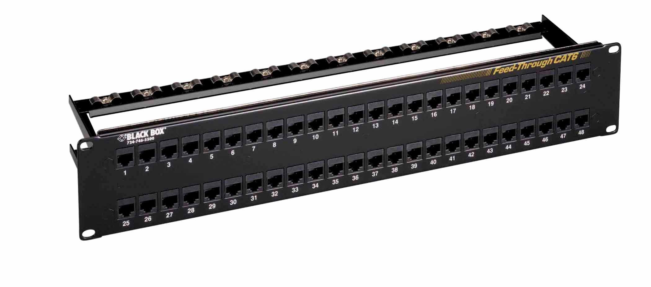 Copper Patch Panel, 48-Port, 2U Rack Units, Cat 6, Unshielded Shield ...
