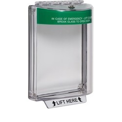 Universal Stopper, Dome Cover, Flush Mount, Label Hood with Sounder, Green Emergency Exit Label