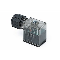 Mpm DIN Valve Connector, Form B-11mm, External Thread, 2 Pole Plus Ground With C4 Circuit, 24V, Red LED, Nitrile Gasket, Bulk Pack, Mounted