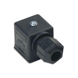 Mpm DIN Valve Connector, Form A-18mm, External Thread, 3 Pole Plus Ground Terminal, 250V AC/DC, Black, Integrated NBR Gasket, UL94-V0 Rated, Bulk Pack, Mounted